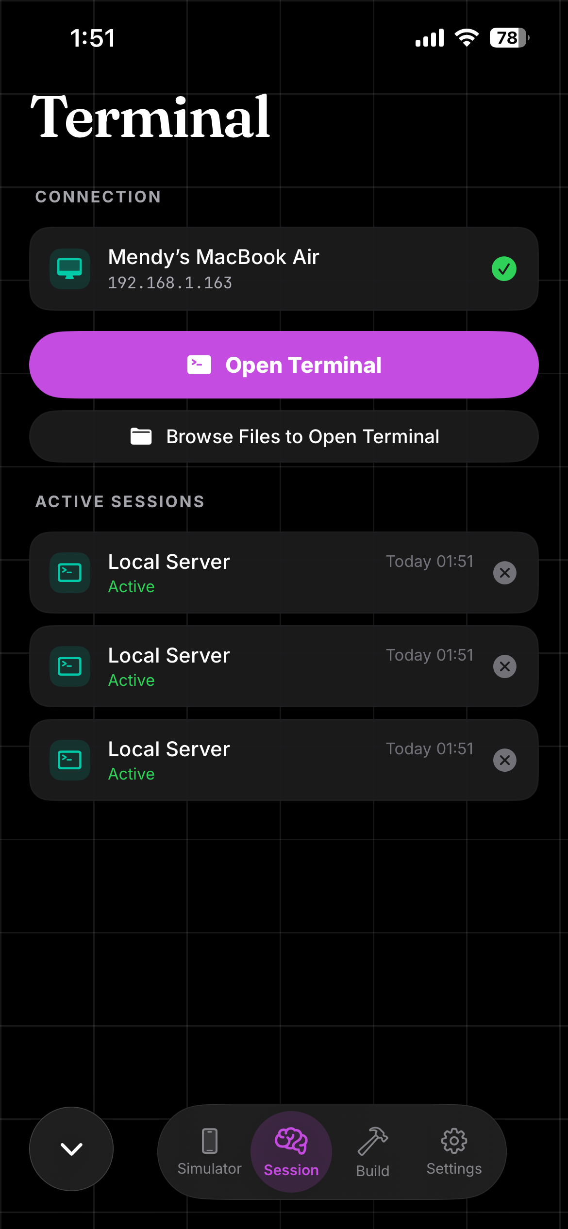 Sessions tab