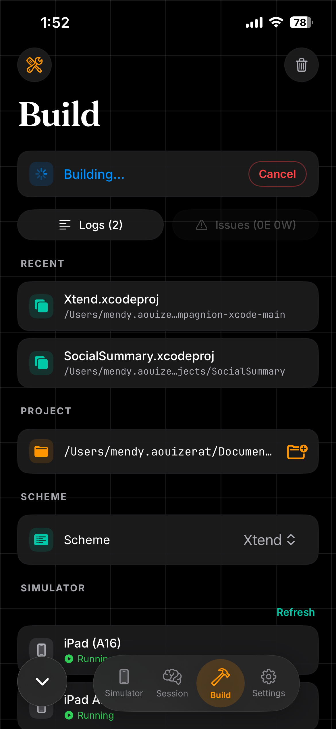 Build tab