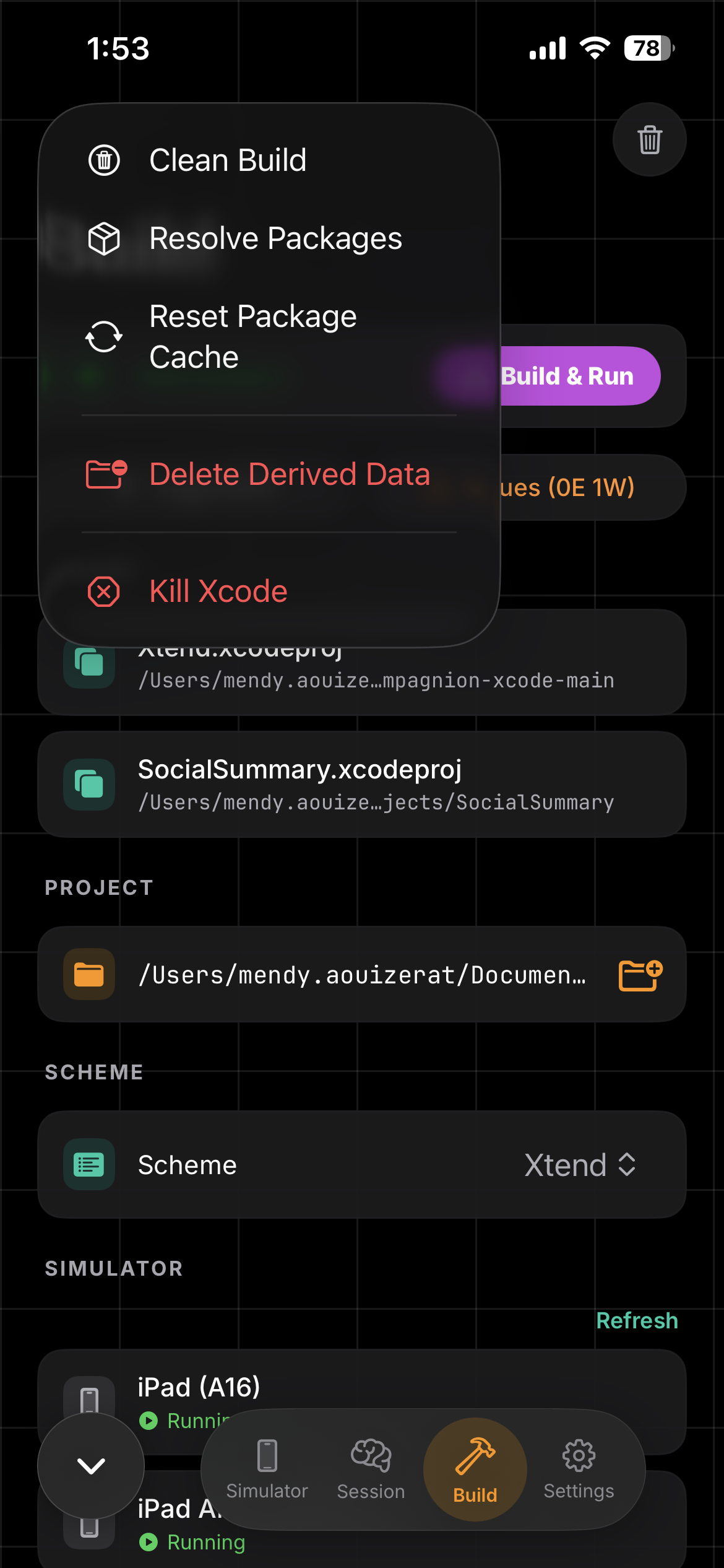 Build tools menu